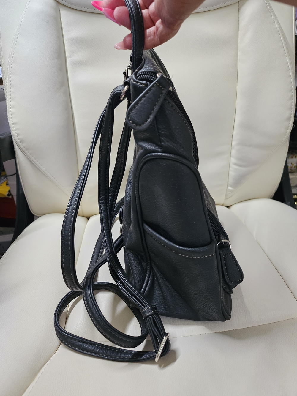 St. John's Bay Black Faux Leather Small Backpack - Picture 9 of 15